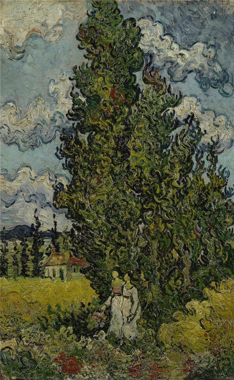 Cypresses And Two Women Van Gogh Oil Painting - Click Image to Close